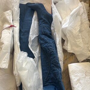 Christian Louboutin Dark Blue Embroidered Women Jeans Overalls